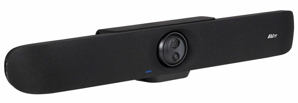 AVer VB350 Barre de visioconférence tout-en-un. Barre de son et double objectif UHD 4K. Conçue pour une salle de réunion de taille moyenne à grande. Résolution de sortie UHD 4K. Zoom optique x3, total x18
